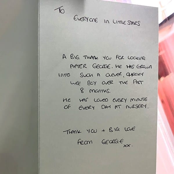 Parent testimonial highlighting nurturing childcare environment