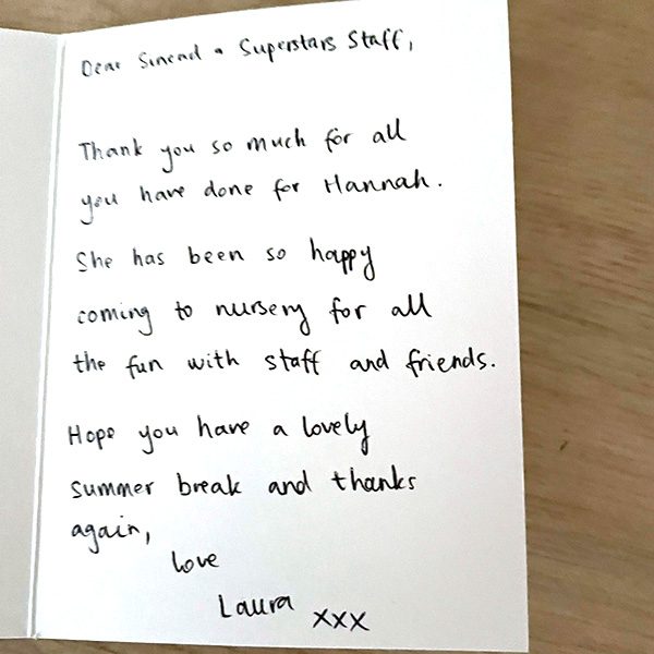 Thank you message from parents for Craigard Nursery