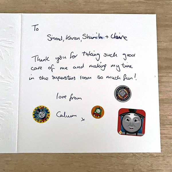 Thank you card from parents to Craigard Nursery staff